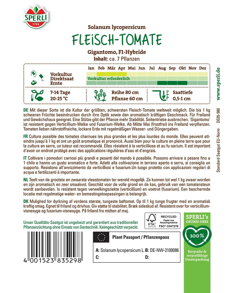 SPERLI Fleischtomaten-Samen 'Gigantomo', F1