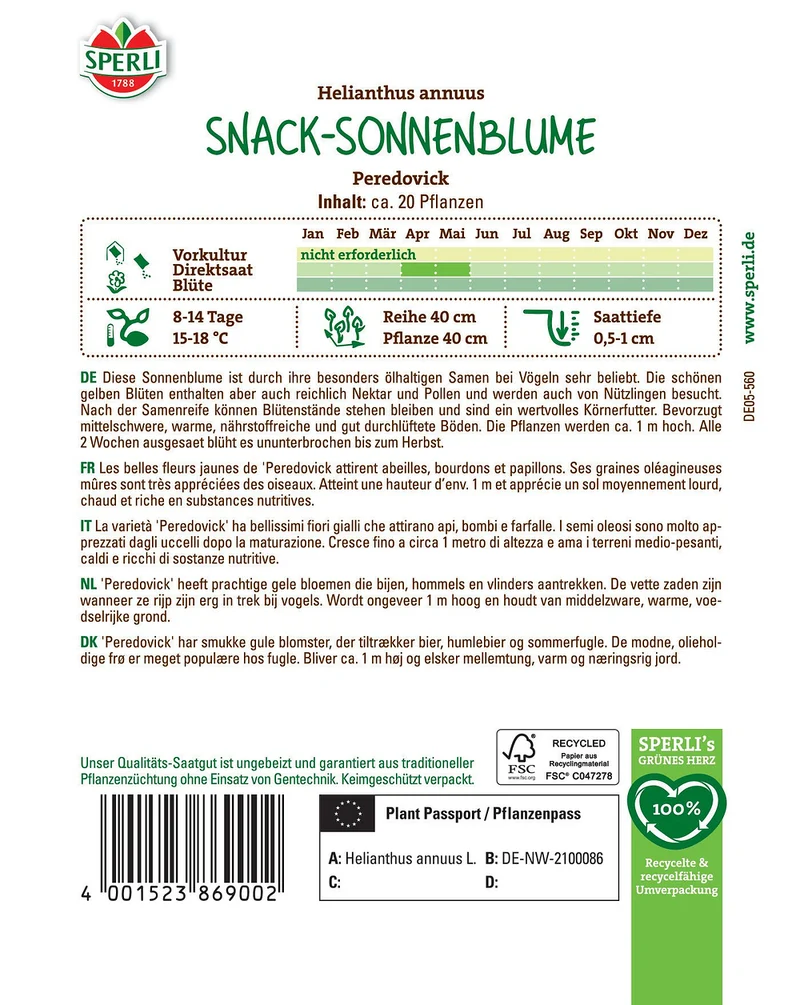 SPERLI Snack-Sonnenblumen-Samen 'Peredovick'