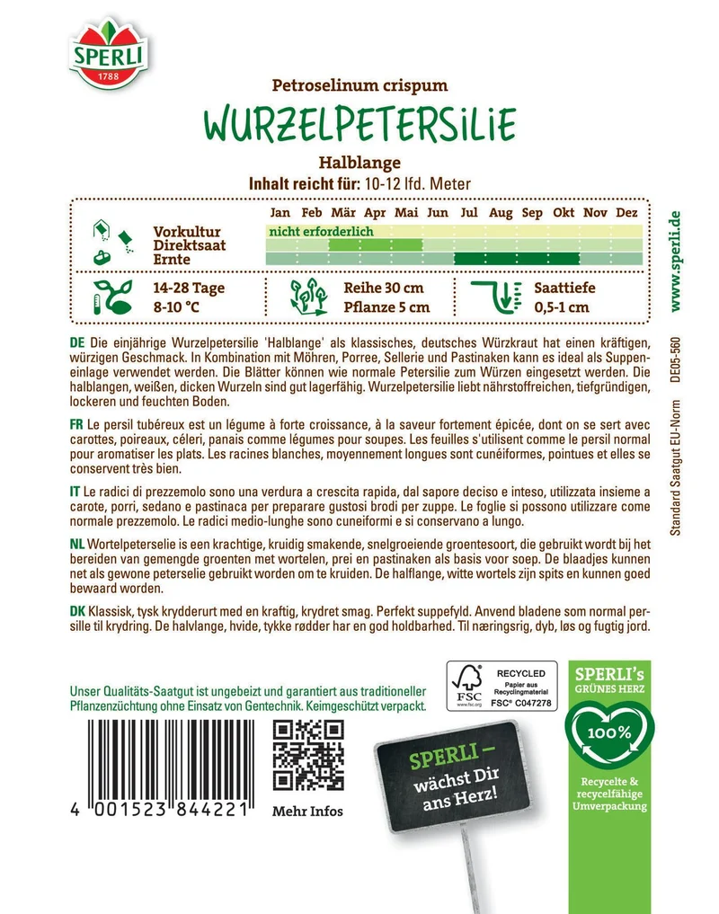 SPERLI Wurzelpetersilien-Samen 'Halblange'