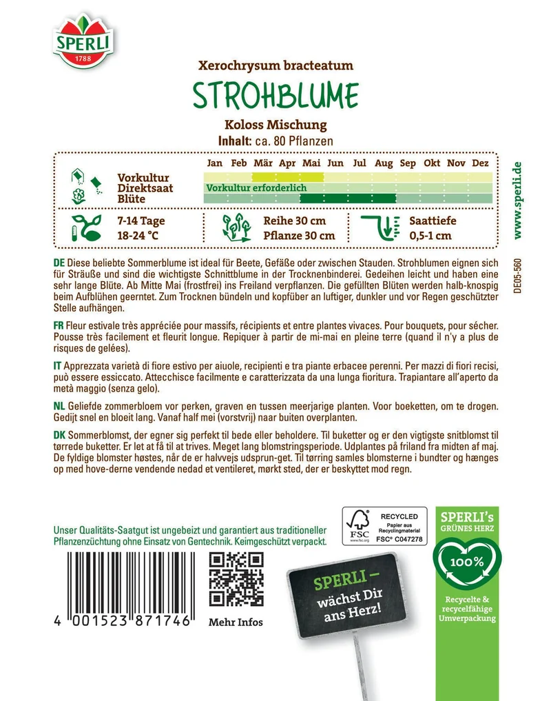 SPERLI Strohblumen-Samen 'Koloss Mischung'