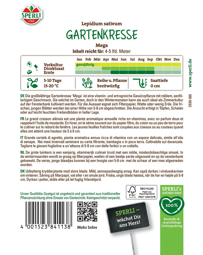 SPERLI Gartenkresse-Samen 'Mega'
