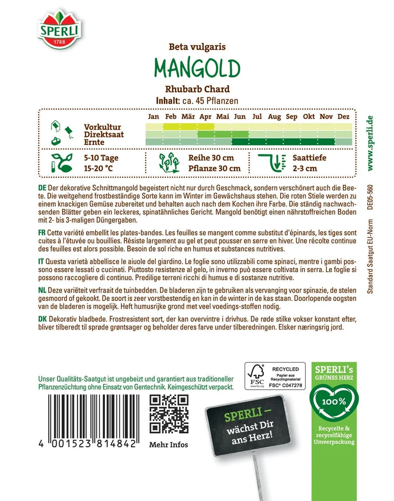 SPERLI Mangold-Samen 'Rhubarb Chard'