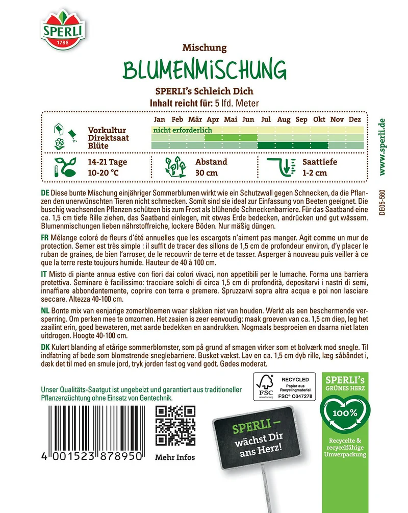 SPERLI Blumensamen "Schleich Dich", Saatband