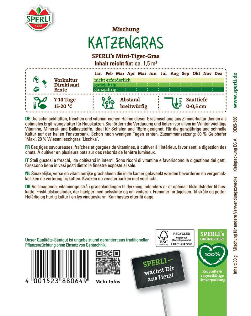 SPERLI Katzengras-Samen 'Mini-Tiger-Gras'