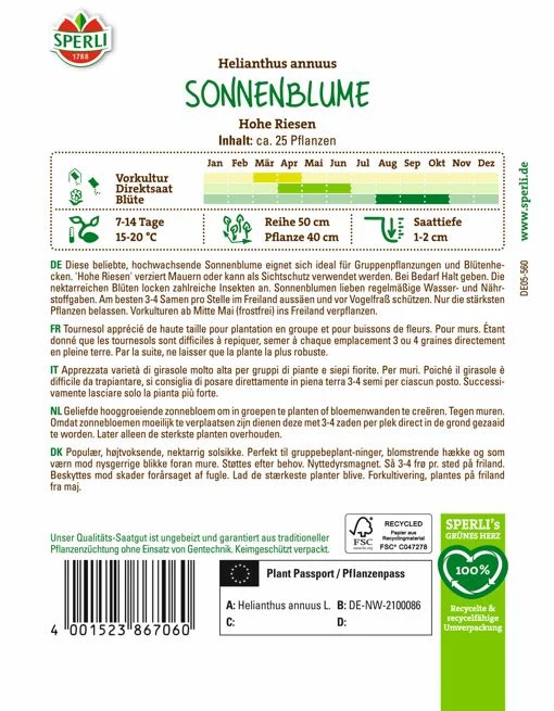SPERLI Sonnenblumen-Samen 'Hohe Riesen'