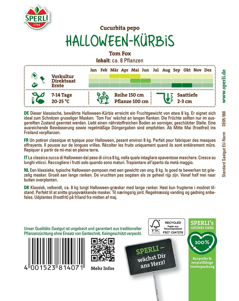 SPERLI Halloween Kürbis-Samen Tom Fox