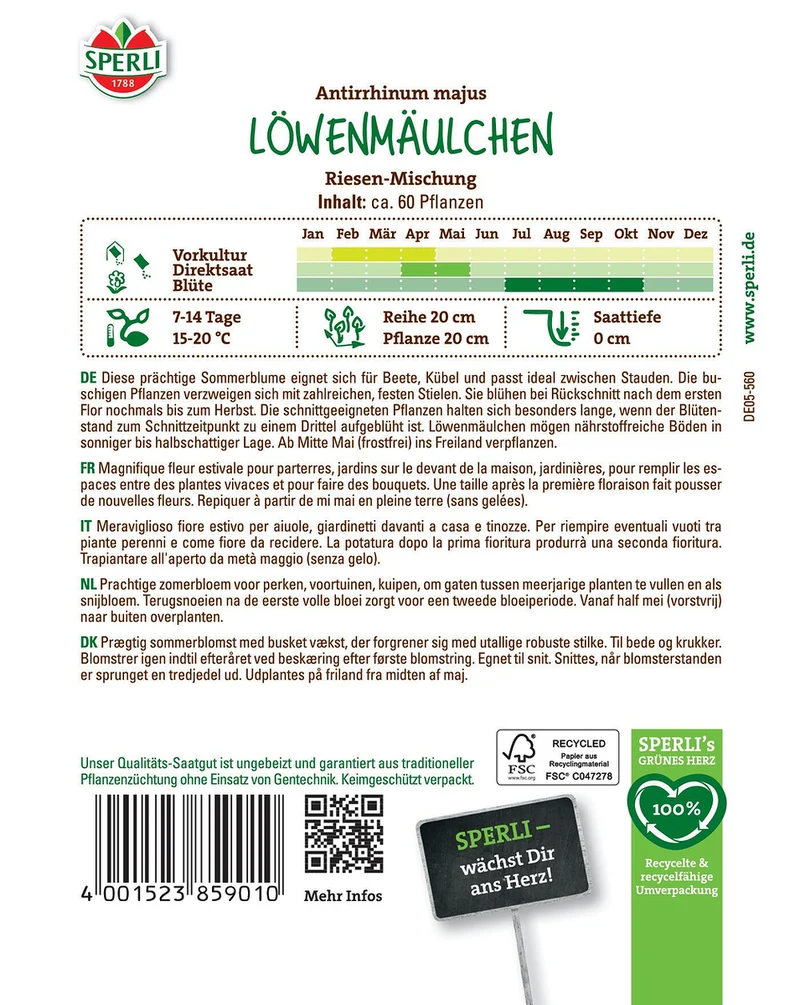 SPERLI Löwenmäulchen-Samen 'Riesen Mischung'