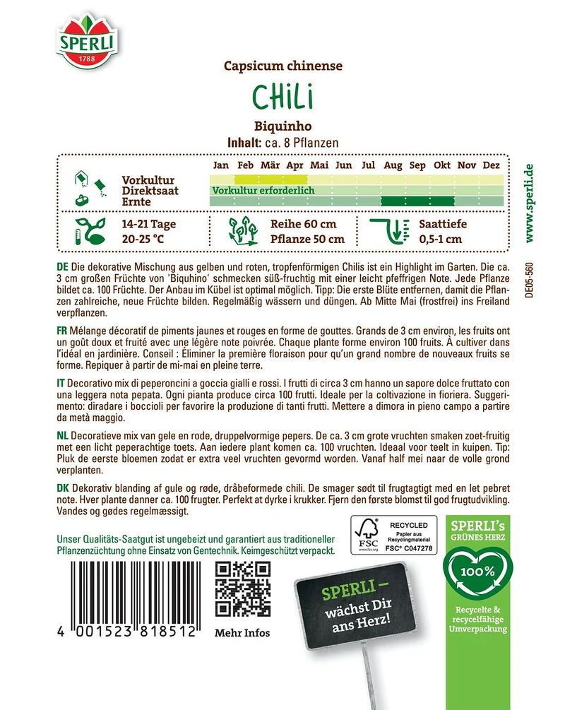 SPERLI Chili-Samen 'Biquinho'