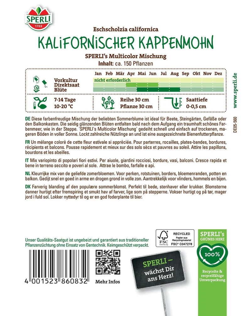 SPERLI Kalifornischer Kappenmohn-Samen "Multicolor Mischung"