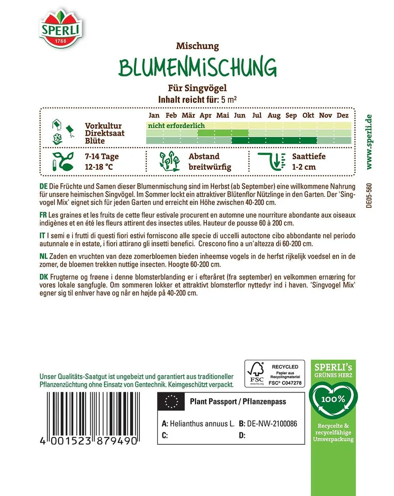 SPERLI Blumensamen-Mischung "Für Singvögel"