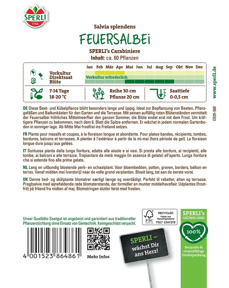 SPERLI Feuersalbei-Samen 'Carabiniere'