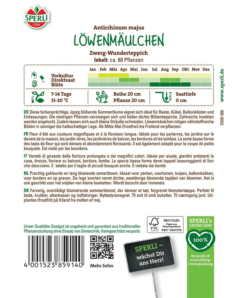 SPERLI Löwenmäulchen-Samen 'Zwerg-Wunderteppich'