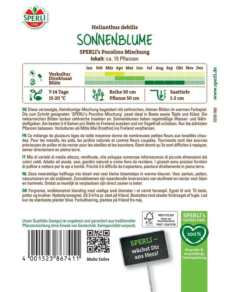 SPERLI Sonnenblumen-Samen "Pocolino Mischung"