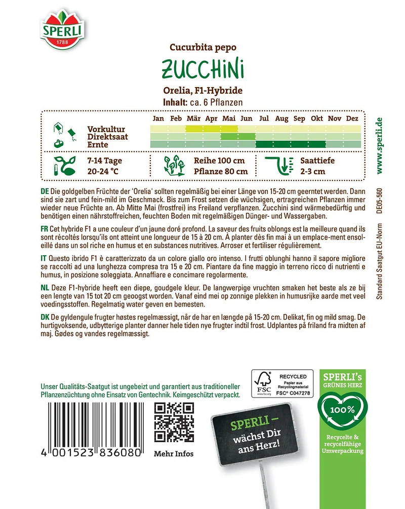 SPERLI Zucchini-Samen 'Orelia', F1