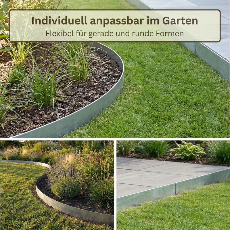 Rasenkantenband aus verzinktem Stahl – 15 cm hoch, Länge 10 m, 0,5 mm stark – GartenAZ Beetumrandung mit Umbördelung