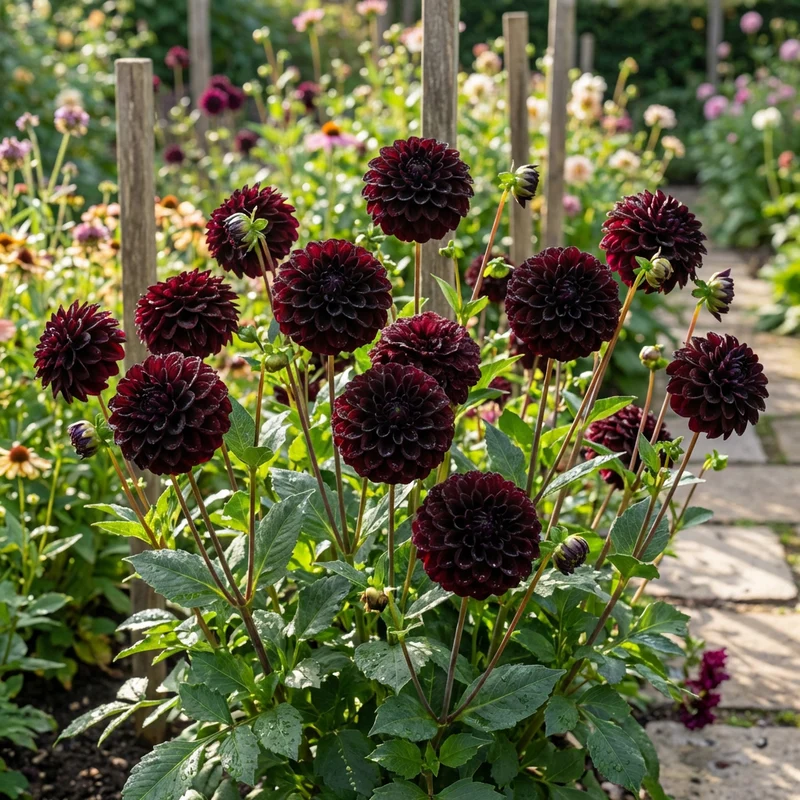 Black Pompon Dahlia (Dahlia pinnata) Flower Seeds – Decorative Garden Blooms