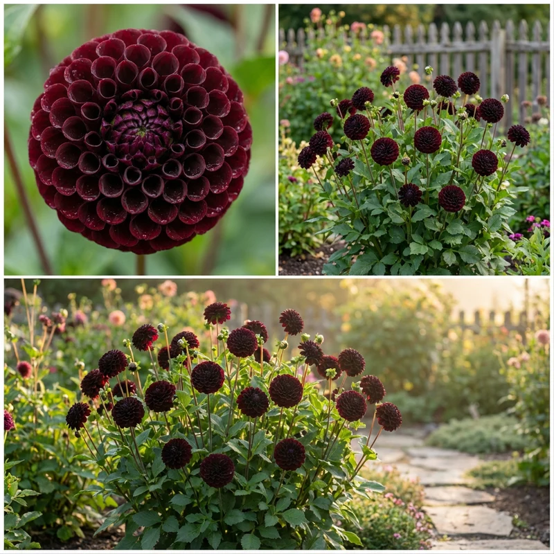 Black Pompon Dahlia Flower Seeds for Planting – Elegant Rounded Blooms for Home Gardens