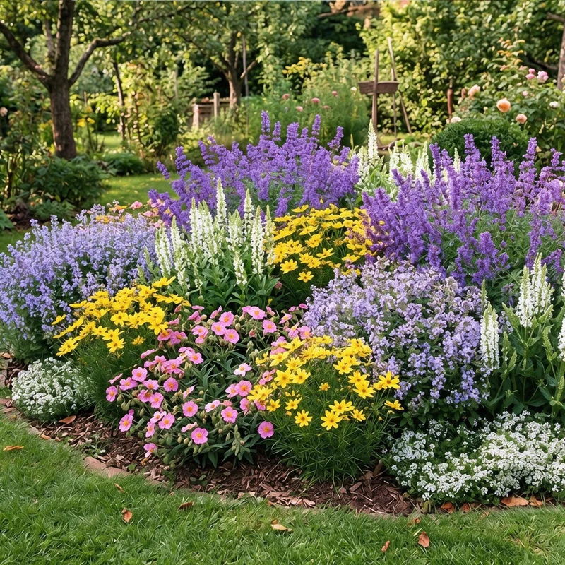 Herbst-Staudenbeet Dauerblüher (18er Set / 3,5 m²)