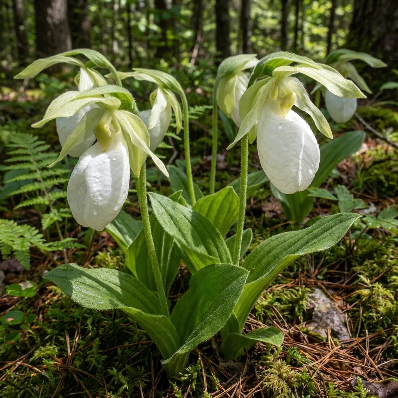 White Lady’s Slipper Flower Seeds – Rare Woodland Orchid with Elegant Spring Blooms