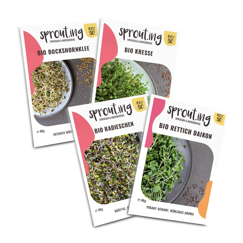 Bio-Sprossen Samen-Set Würzig-Scharf (4 x 40 g)