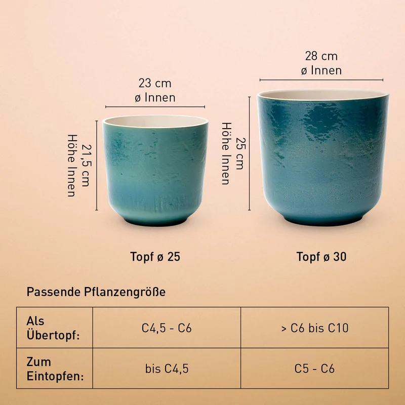 Keramik Übertopf Petrol für draußen