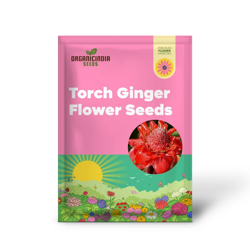 Red Torch Ginger Flower Seeds - 50 Seeds Pack for Sowing in Home Garden | All Season Plant Seeds for Gardening Enthusiasts