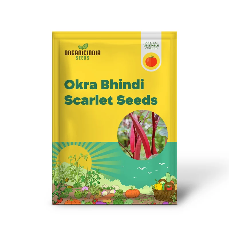 Okra Bhindi Scarlet Red Seeds for Planting, Exotic Heirloom Vegetable Seeds for Vibrant Red Okra, Perfect for Home Gardens