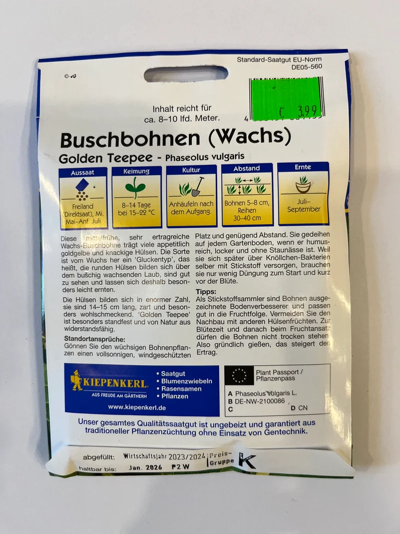 Buschbohnen Wachsbuschbohnen Golden Teepee