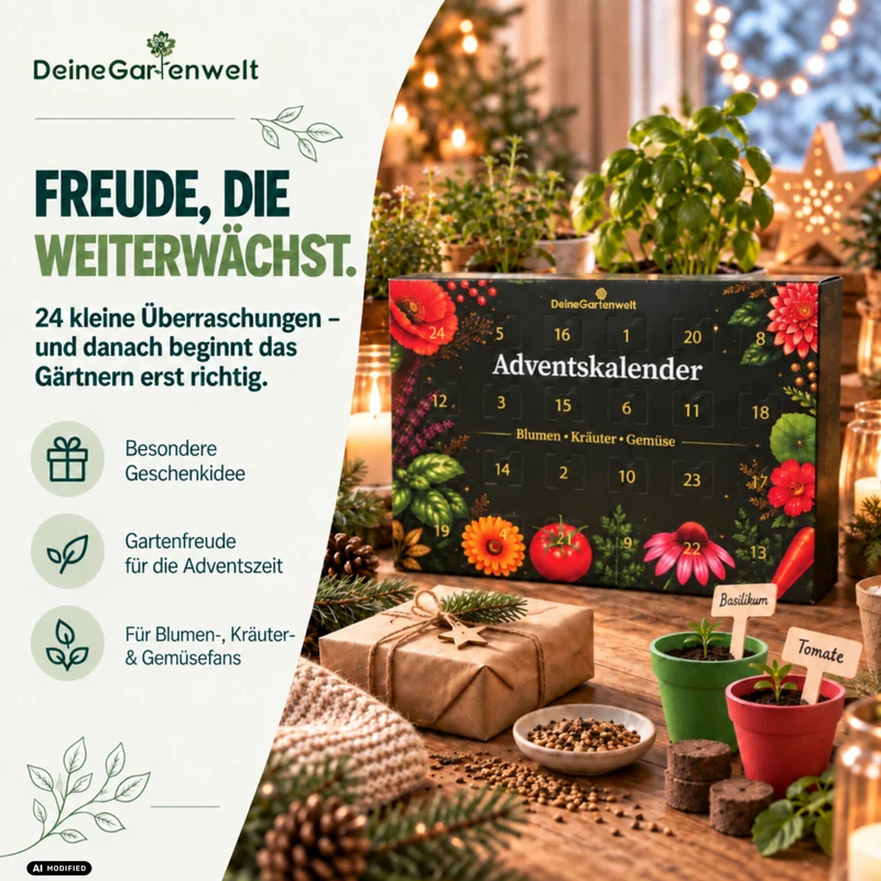 Saatgut Adventskalender mit Anzuchtset – 24 Sorten Blumen, Kräuter & Gemüse