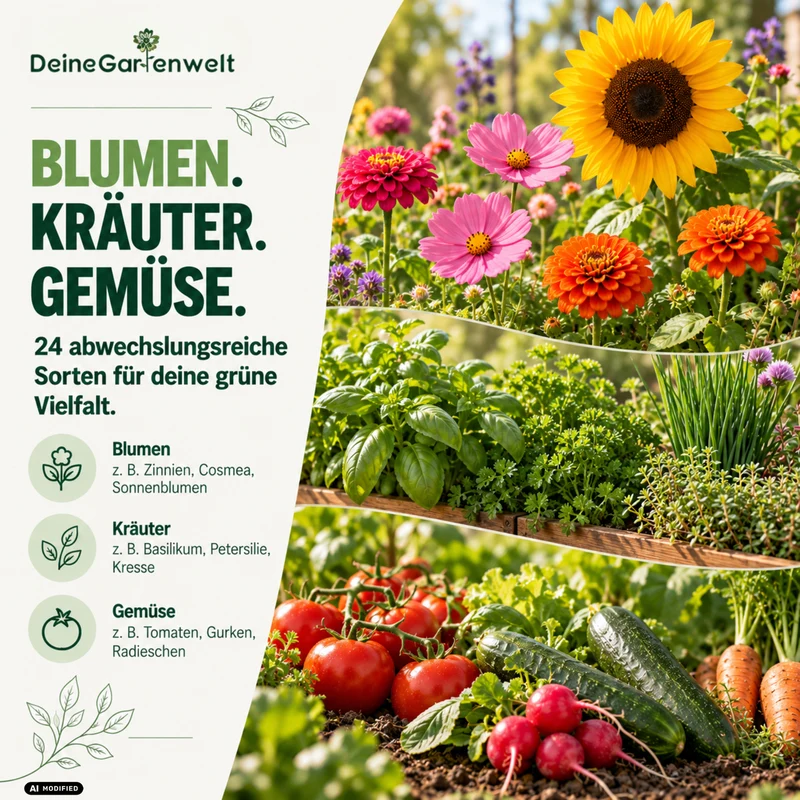 Saatgut Adventskalender mit Anzuchtset – 24 Sorten Blumen, Kräuter & Gemüse