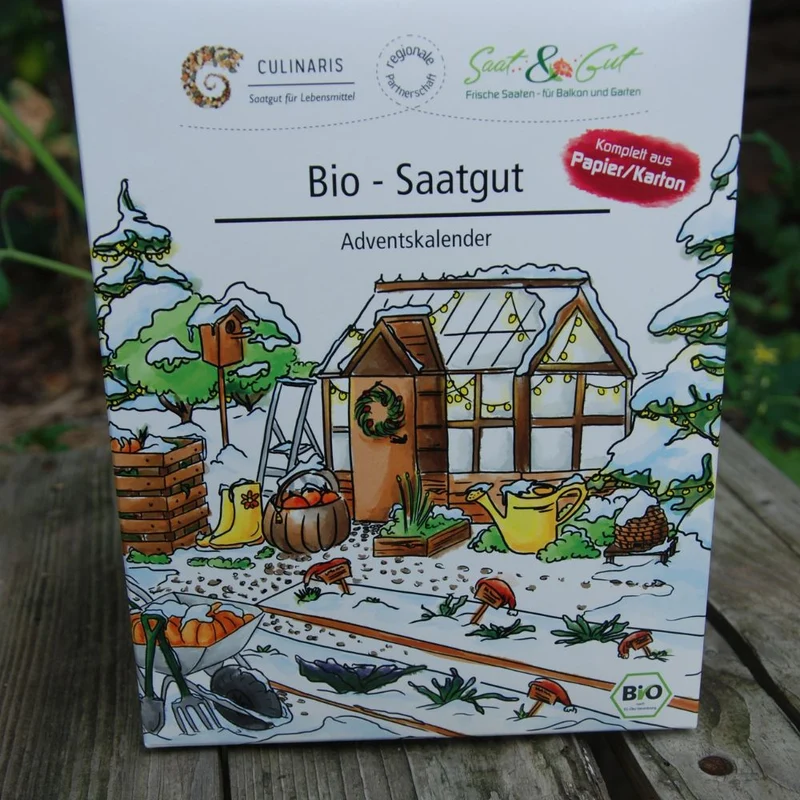 BIO Saatgut Adventskalender in Buchform: 24 samenfeste Sorten & Würfel-Puzzle