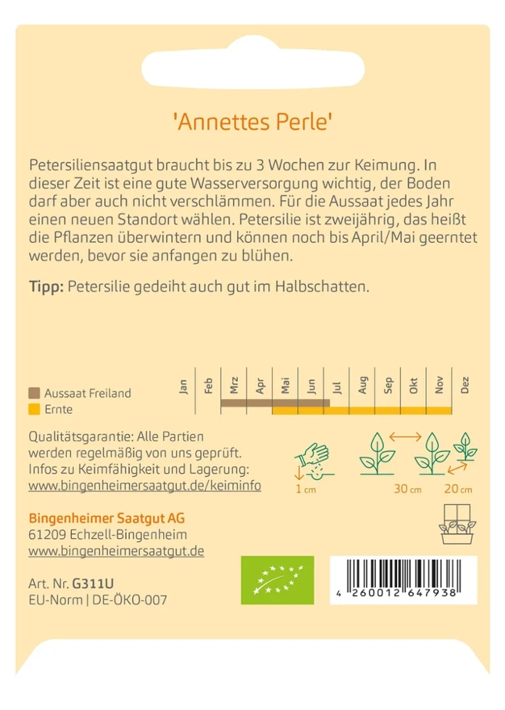 BIO Saatgut Petersilie Annettes Perle