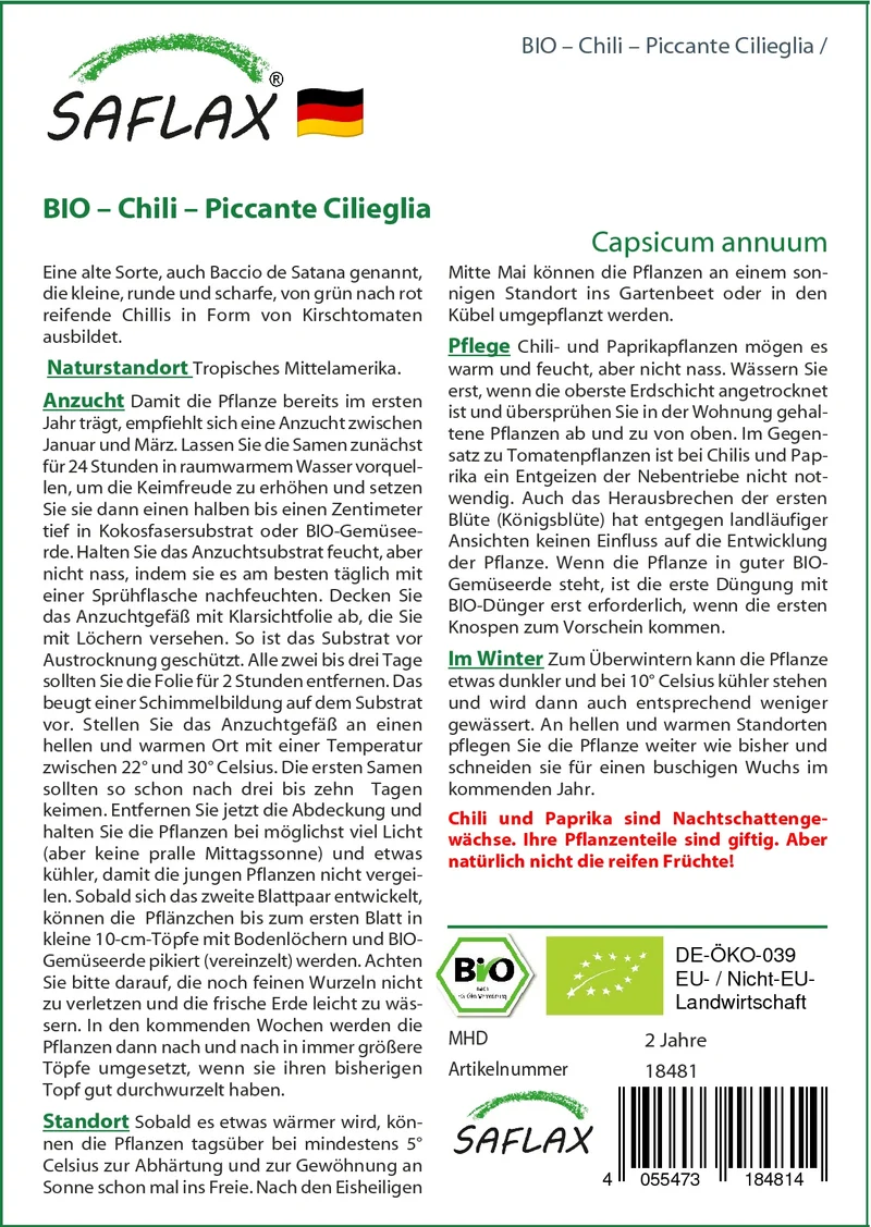 Chili Piccante Cilieglia | BIO Chilisamen von Saflax