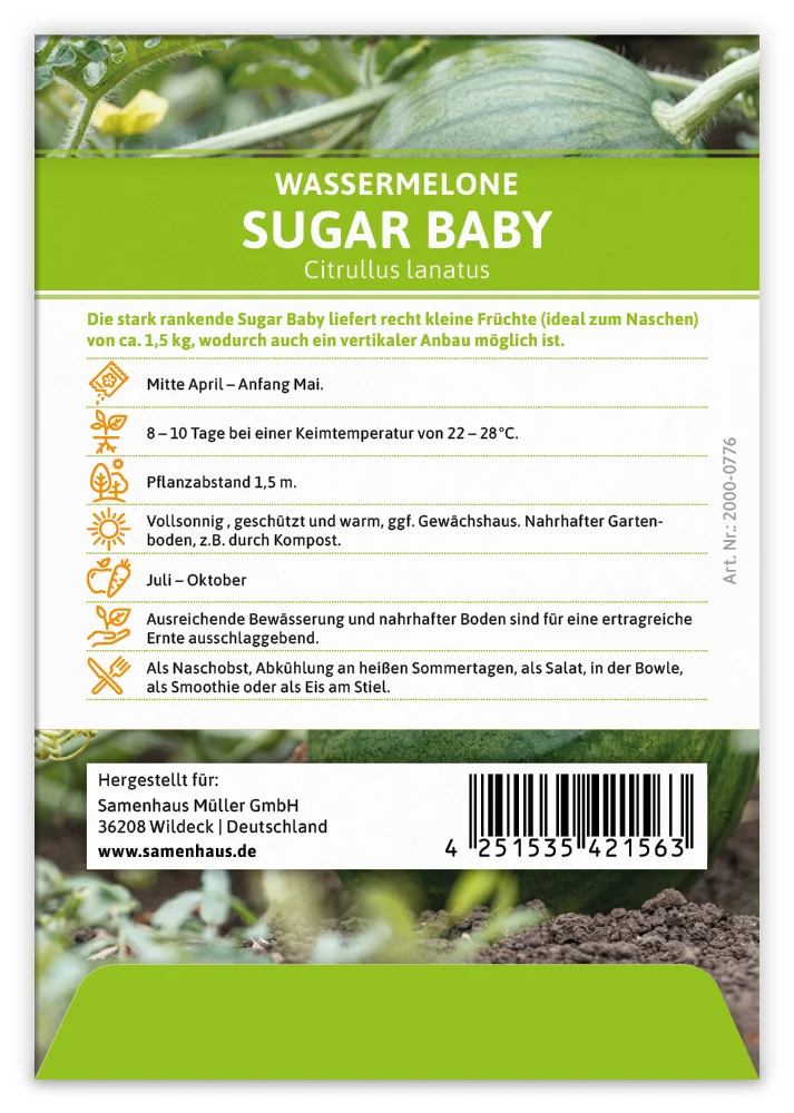 Wassermelone Sugar Baby (100 Tütchen) | Wassermelonensamen von FLORTUS
