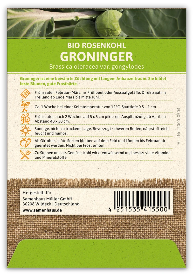 Rosenkohl Groninger (100 Stück) | BIO Kohlsamen von FLORTUS