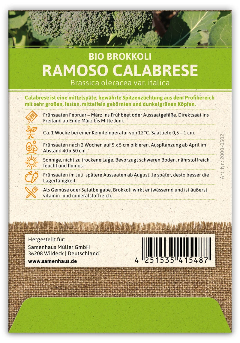 Brokkoli Ramoso Calabrese (100 Stück) | BIO Kohlsamen von FLORTUS