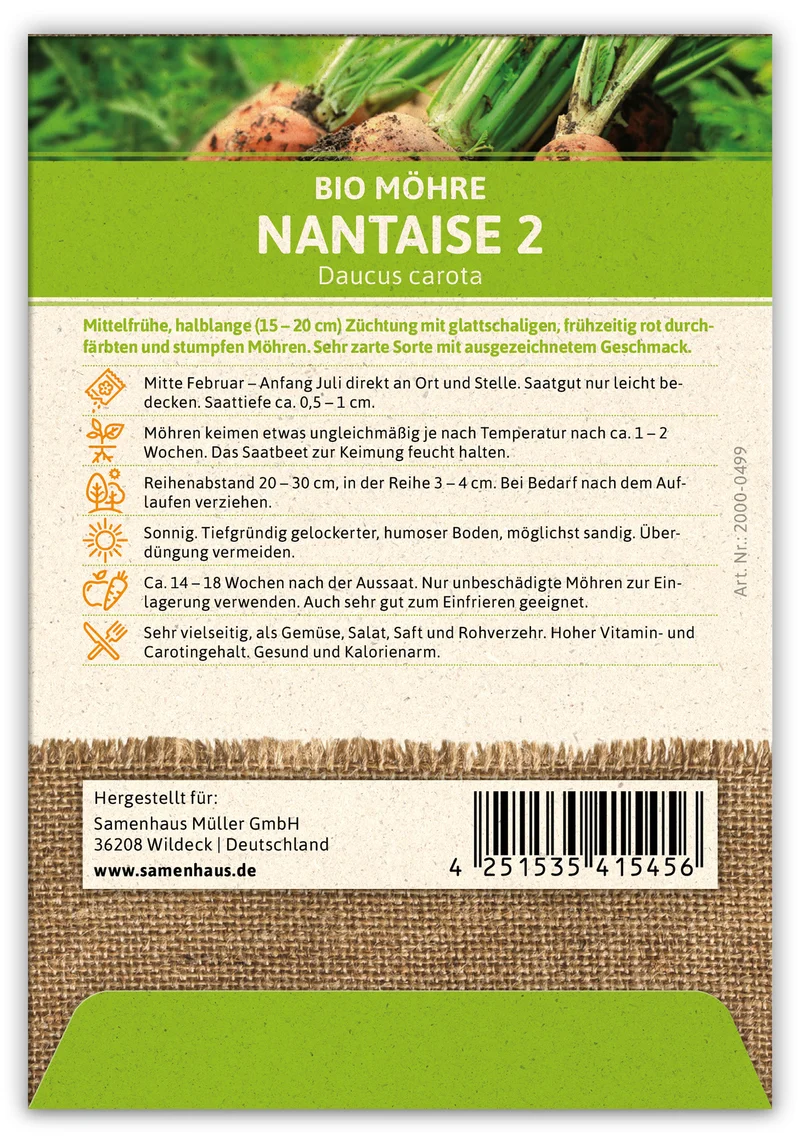 Möhre Nantaise 2 (100 Stück) | BIO Möhrensamen von FLORTUS