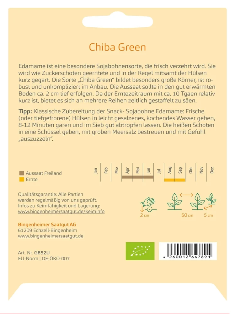 BIO Saatgut Edamame Sojabohne Chiba Green