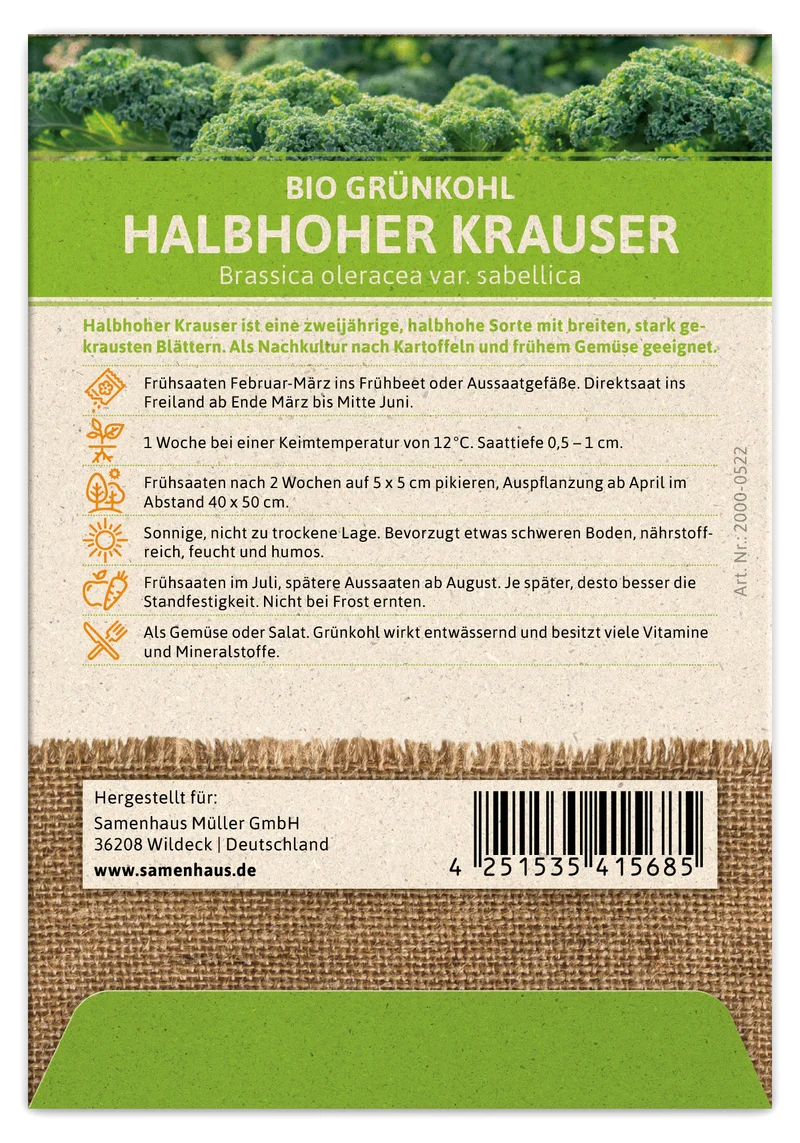 Grünkohl Halbhoher Krauser | BIO Kohlsamen von FLORTUS