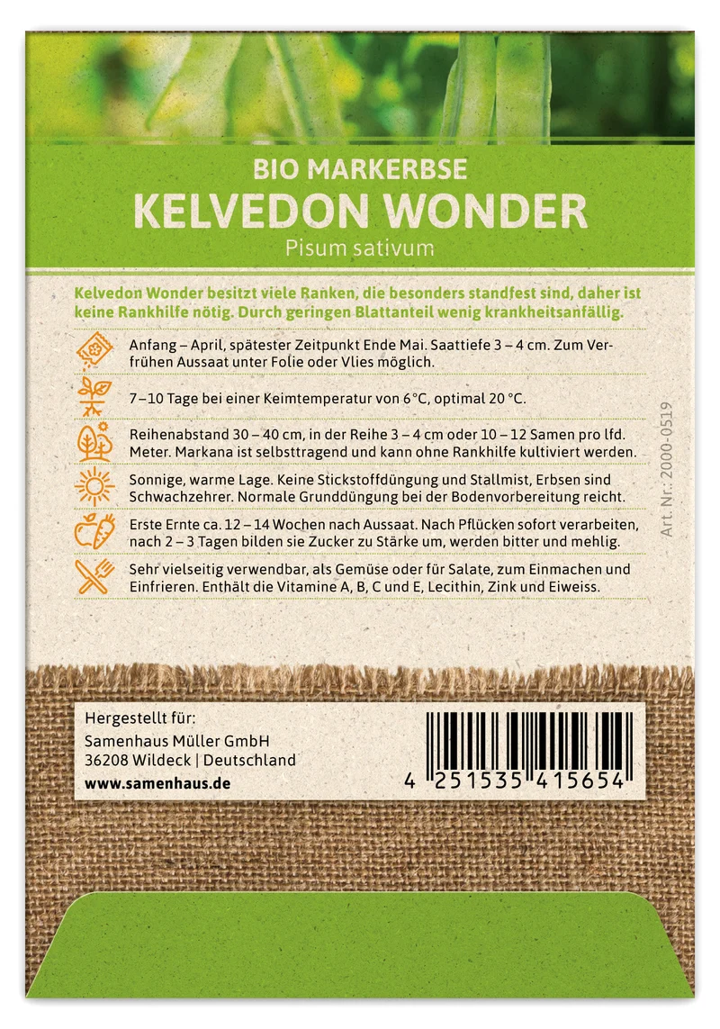 Markerbse Kelvedon Wonder | BIO Erbsensamen von FLORTUS