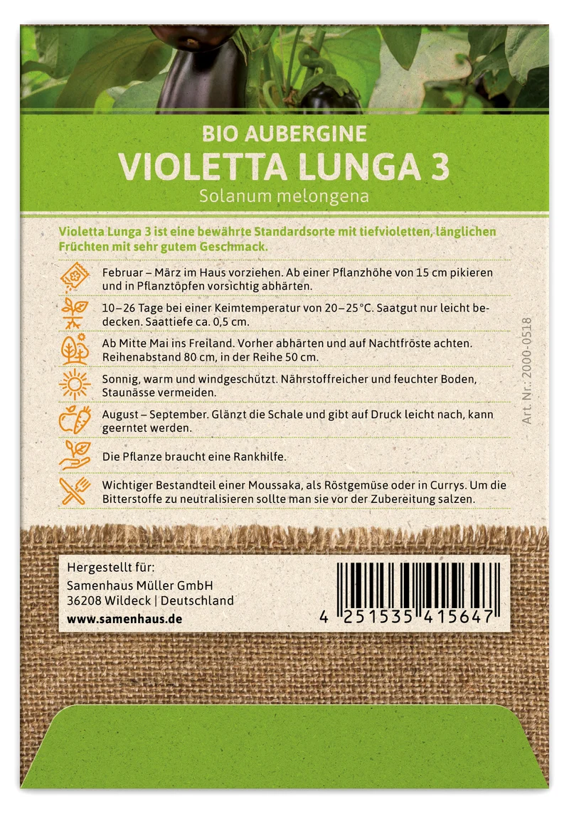 Aubergine Violetta Lunga 3 | BIO Auberginensamen von FLORTUS