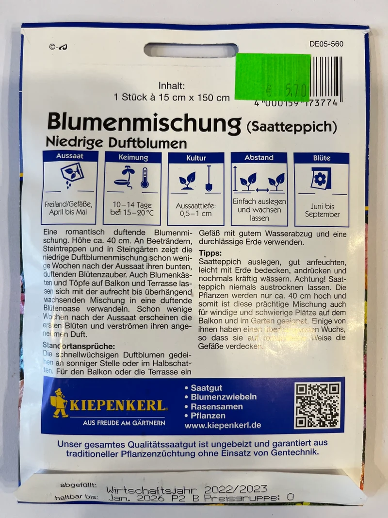 Niedrige Duftblumen Blumenmischung Saatteppich