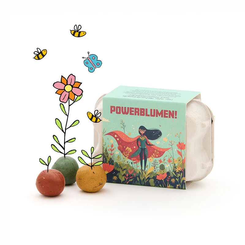 6 bunte Blumenmurmeln im Eierkarton - Powerblumen