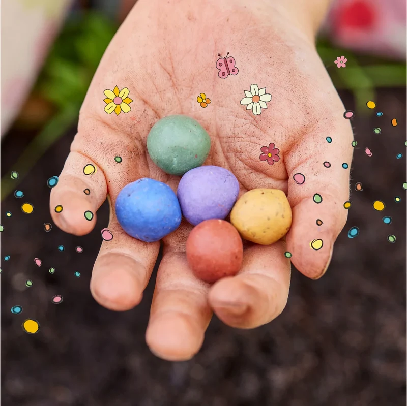 6 bunte Blumenmurmeln im Eierkarton - Powerblumen