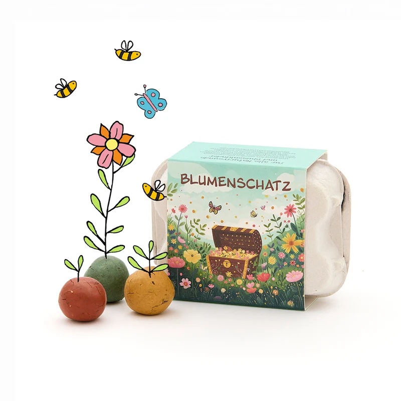 6 bunte Blumenmurmeln im Eierkarton - Blumenschatz