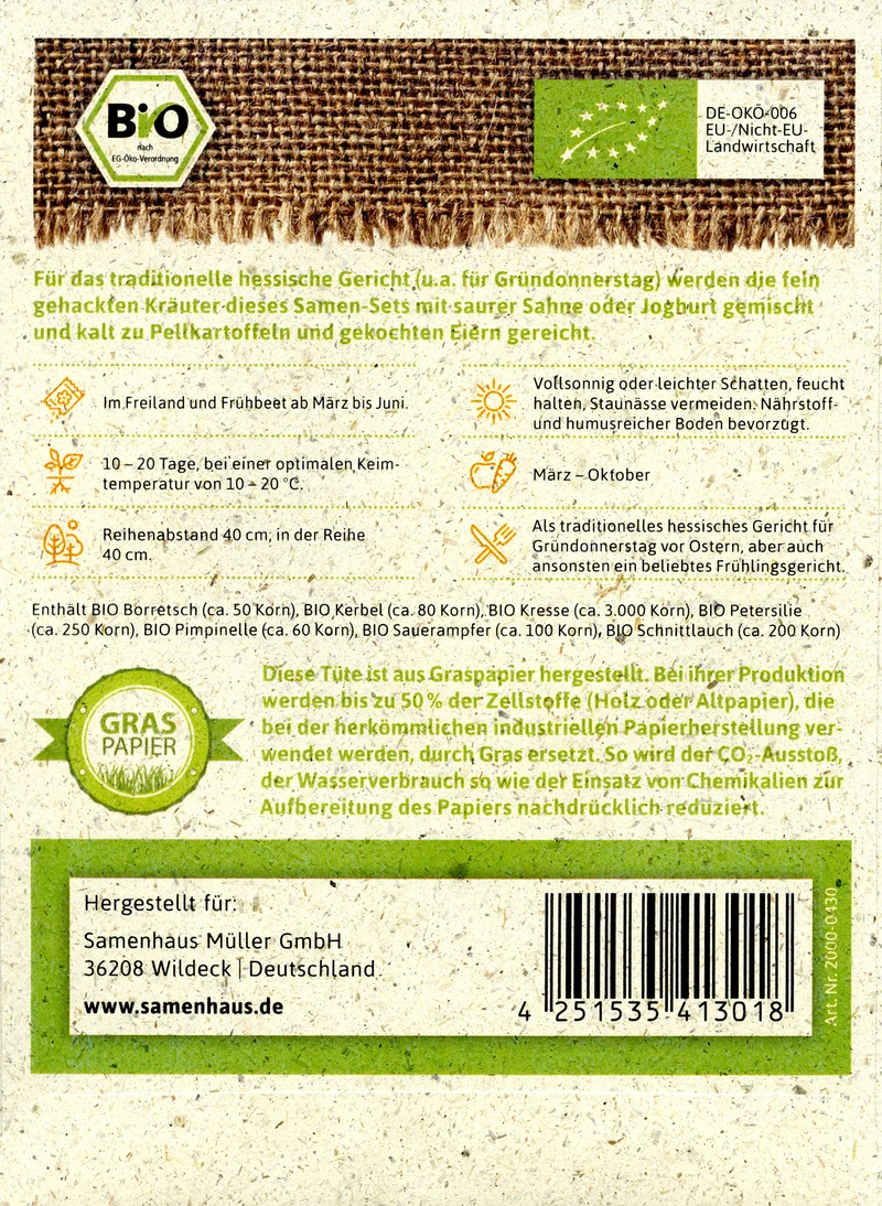 Kräutersamen für Grüne Soße | BIO Samen-Sets von FLORTUS