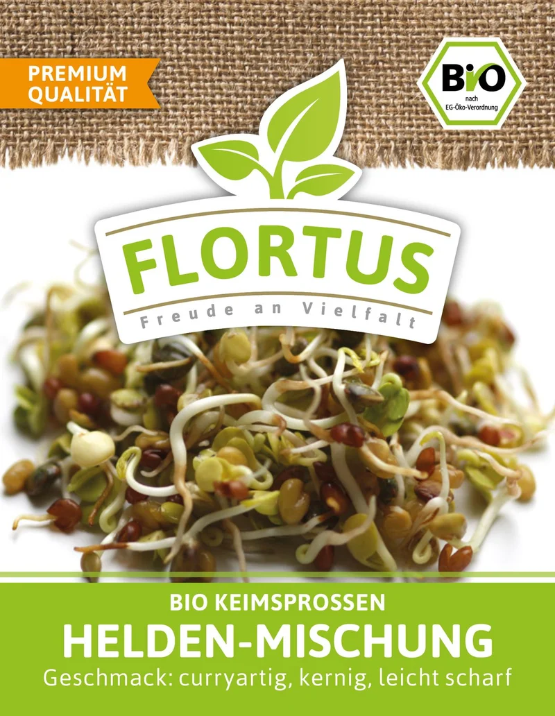 Keimsprossen Helden-Mischung (Bockshornklee, Linsen und Rettich) | BIO Keimsprossen von FLORTUS