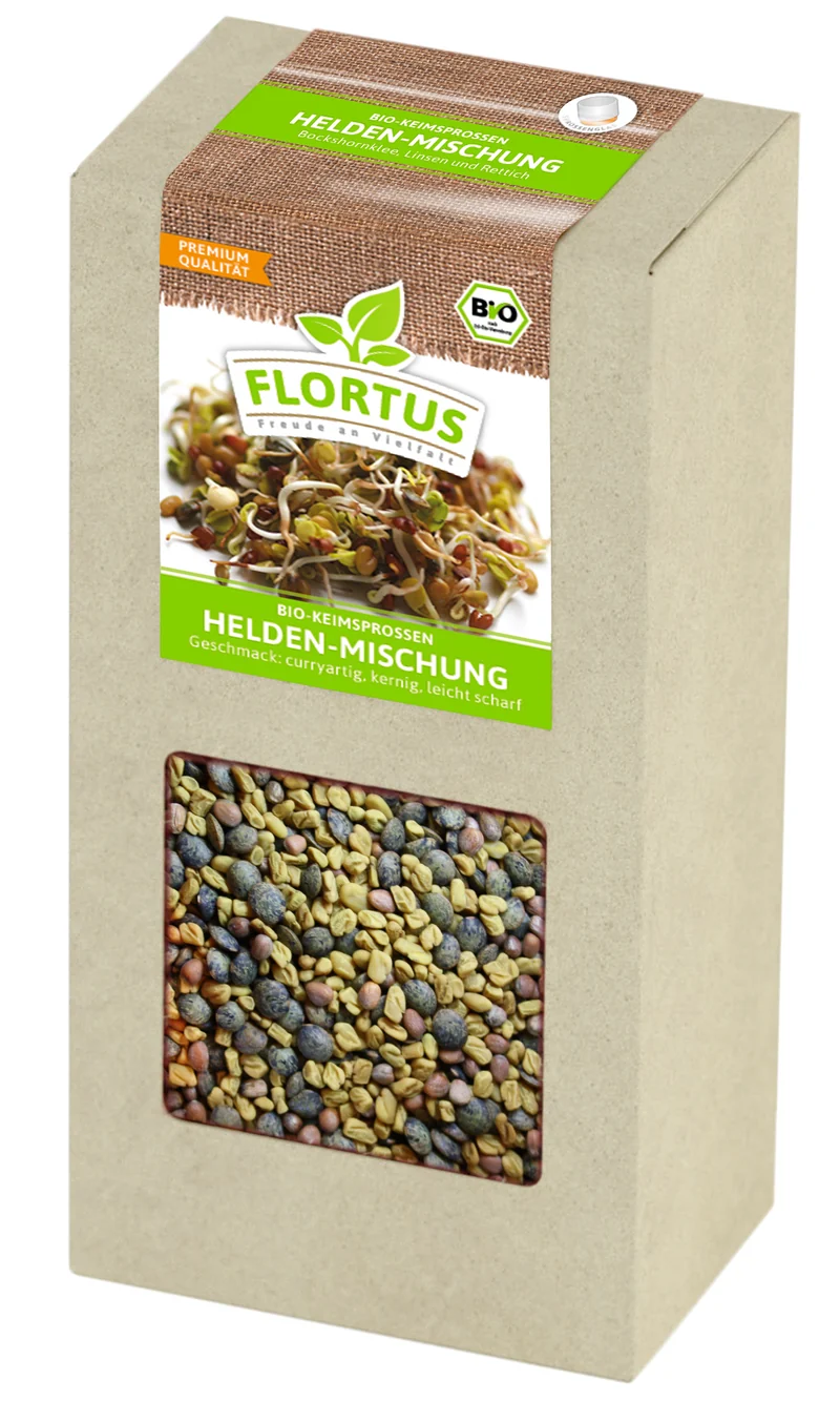 Keimsprossen Helden-Mischung (Bockshornklee, Linsen und Rettich) | BIO Keimsprossen von FLORTUS