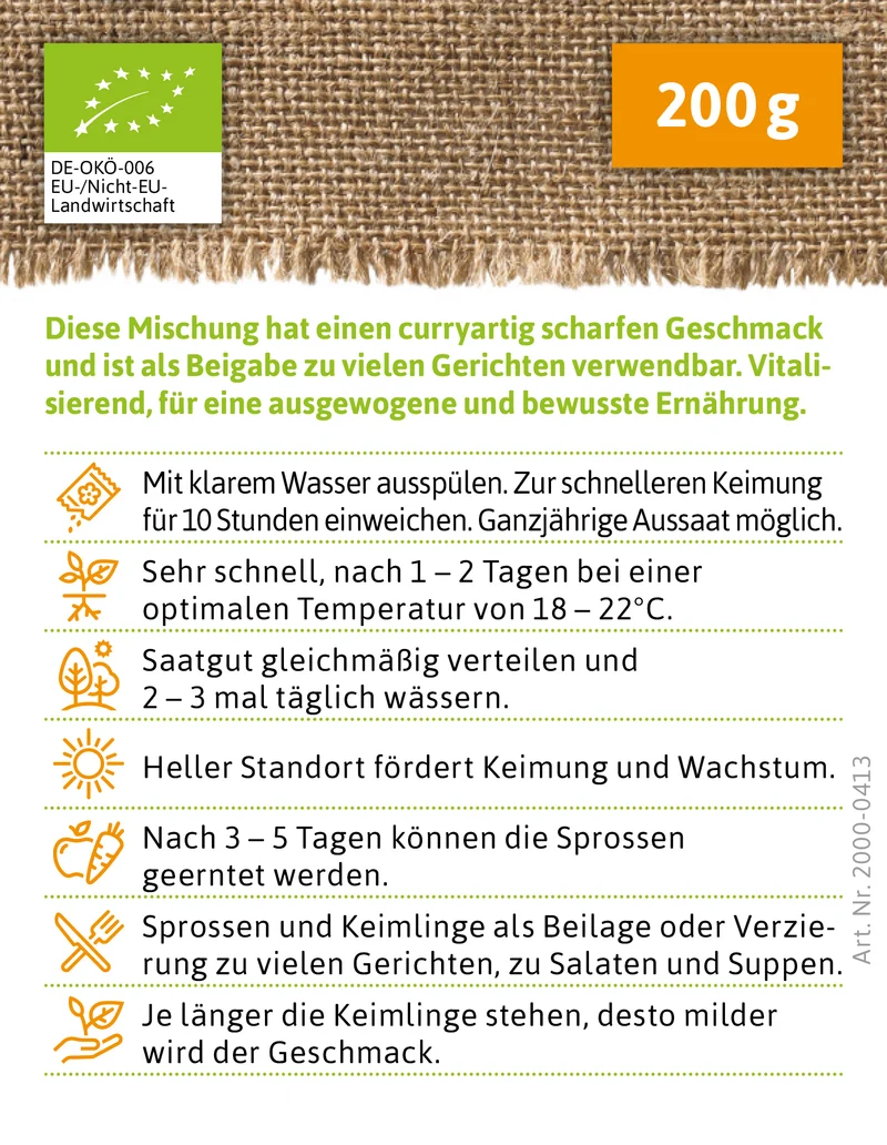 Keimsprossen Helden-Mischung (Bockshornklee, Linsen und Rettich) | BIO Keimsprossen von FLORTUS