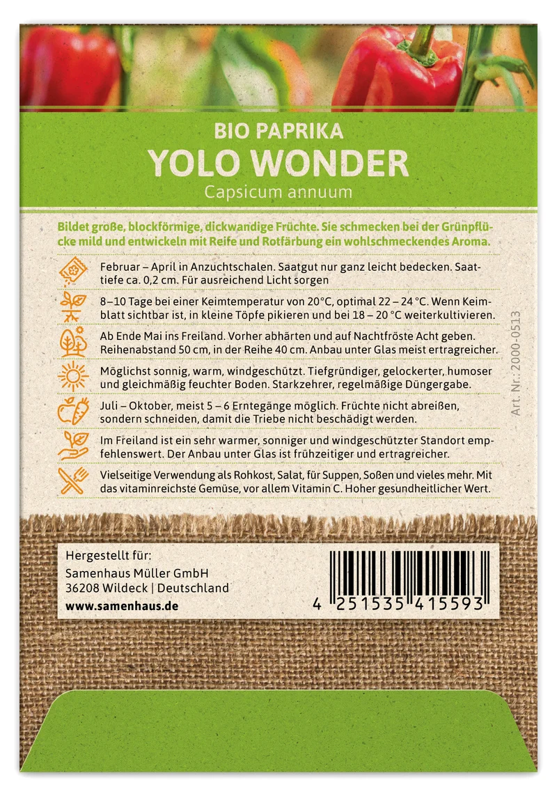 Paprika Yolo Wonder | BIO Paprikasamen von FLORTUS
